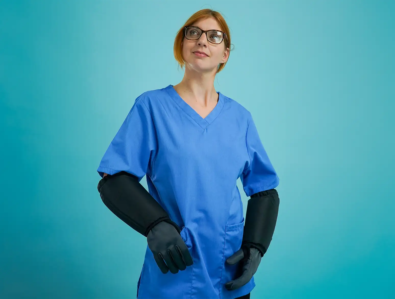 Australian nurse wearing BitePRO Version 1 arm guards with added protection and bite resistant gloves